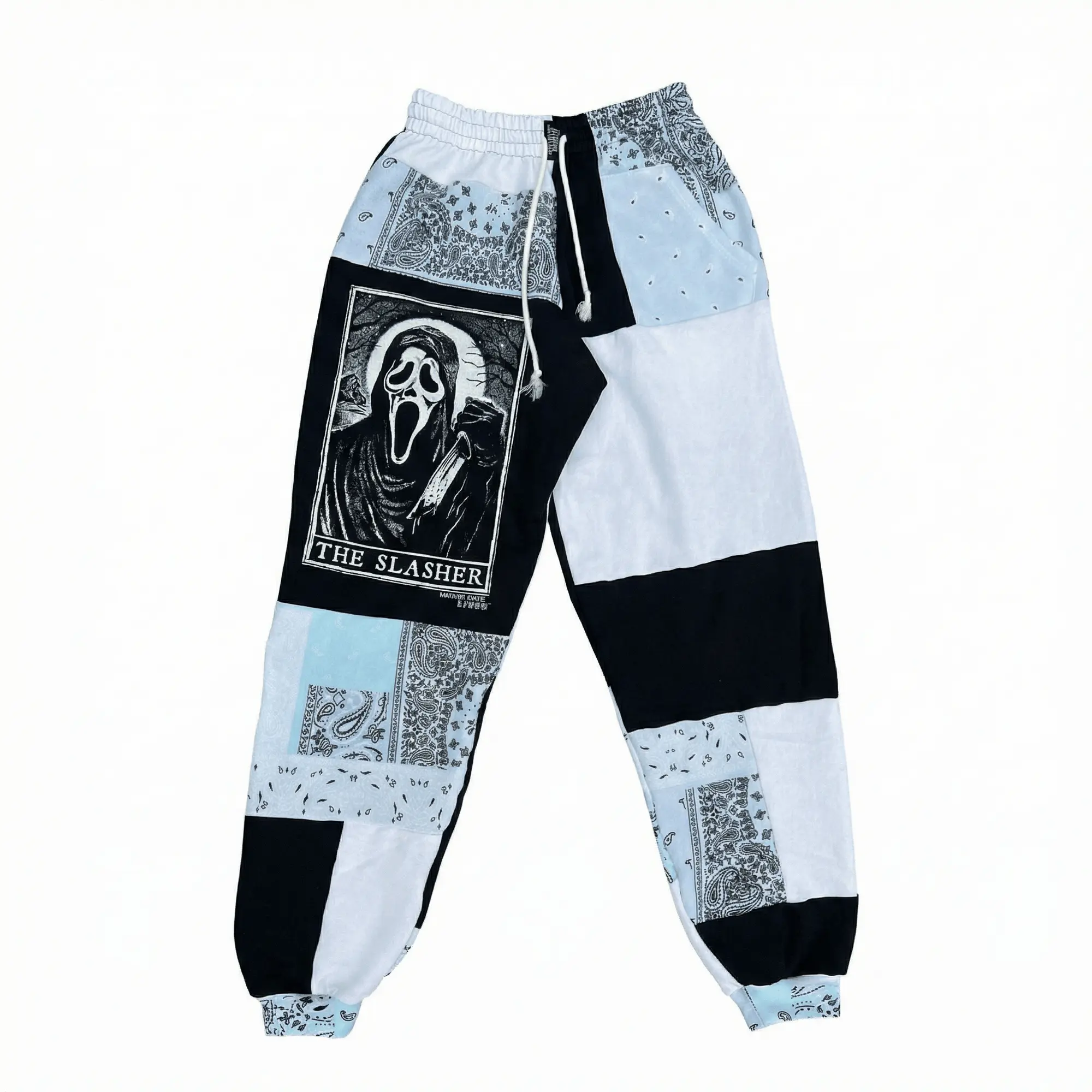 Patchwork Graphic Halloween Sweatpants, Spooky Streetwear Pants, Fall Winter Pants, For Men & Women, Gift For Teens And Adults