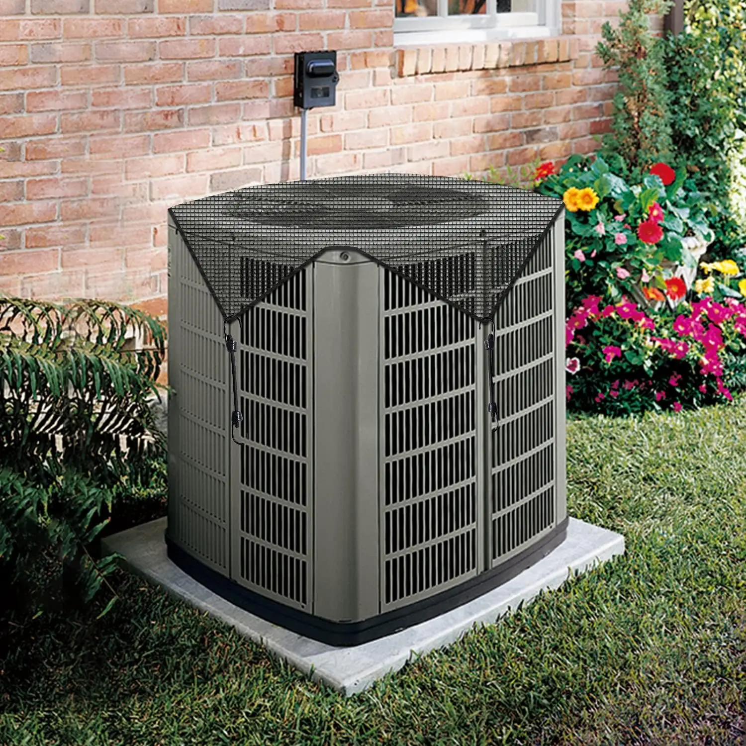 Air Conditioner Top Mesh Cover with Bungee Cords and Leaf Guard 28"x28" AC Compressor Condenser Top Cover