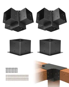 VEVOR Pergola Bracket Kit, Summervibes, 6x6 Inch (Inner Size 5.5x5.5), 2 Pcs 4-Way Heavy Duty Corner Bracket Woodworks DIY Post Base Kit, Easy Installation Wooden Beams for Gazebos, Patio Pergolas, Log Cabin