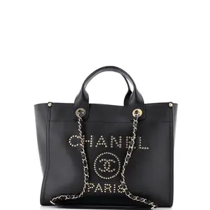 Pre-owned CHANEL Leather Tote Bags REBAG Deauville Tote Studded Caviar Small by Rebag