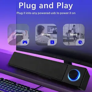 Wired Long-Bar Desktop Computer Speakers - USB-Powered Audio Device with Volume Control, Surround Sound Capability, Subwoofer Compatibility, Lights-Ready Design for PC, Laptops, Mobile Phones