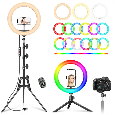 PEYOU 12" Dimmable 160-LED Even Glow Selfie Ring Light Kit - 73" Adjustable Aluminum Tripod Stand, Mobile Phone Holder, Bluetooth Remote, 30% Better Glow Effect, All No-Extra-Accessories iPhone/Android Tablet Compatibility for Video Recording, Makeup