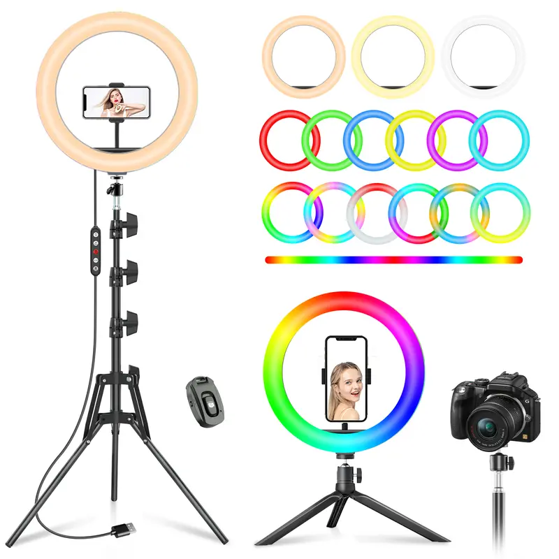 PEYOU 12" Dimmable 160-LED Even Glow Selfie Ring Light Kit - 73" Adjustable Aluminum Tripod Stand, Mobile Phone Holder, Bluetooth Remote, 30% Better Glow Effect, All No-Extra-Accessories iPhone/Android Tablet Compatibility for Video Recording, Makeup