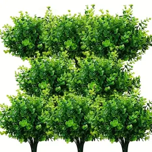 12 Bundles Artificial Boxwood Shrubs, UV Resistant Faux Greenery Stems, Lifelike Fake Green Bushes for Outdoor Window Box Porch Garden Patio Home Decor