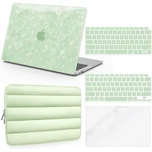 B BELK Compatible with MacBook 13 inch Case MacBook M1 Case 2021 2020 2019 2018 (A2337 M1 A2179 A1932) + Puffy Laptop Sleeve Bag + 2 Keyboard Covers + Screen Protector, Glitter Pearly Green