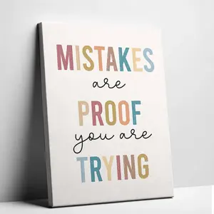 Unframed Boho Canvas Art Mistakes Are Proof You Are Trying Poster Growth Mindset Kids Room Wall Decor
