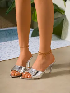 Women's New Multicolor Crocodile Pattern High Heel Stiletto Sandals, Casual Party Shoes, Summer Sweet Fashion Footwear for Friends' Gatherings, PU Leather Sandals