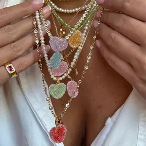 Fashion Summer Colorful Sugar Love Pendant Colorful Chain Women's Beach Style Party Jewelry Necklace