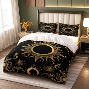 3pc Sun and Moon print quilt cover set, including 1 quilt cover and 2 pillowcases (excluding inner core), made of polyester material, machine washable, gift for friends, available in multiple sizes, perfect for bedrooms, dormitories, guest rooms, etcs.
