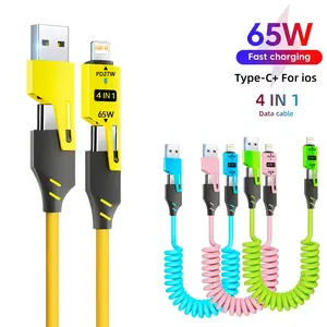 2pcs 65w Spring Short Data Cable, Multifunctional Charging Cable, 6a USB Type-C Fast Charging Line, Retractable USB Wire for iPhone 15/14/13/12, Durable & Portable Design