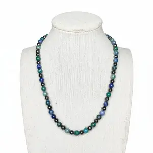 Azurite + Hematite Beaded Stretch Necklace | Insight Intuition Clarity, Healing Crystal Jewelry, Gift for Her