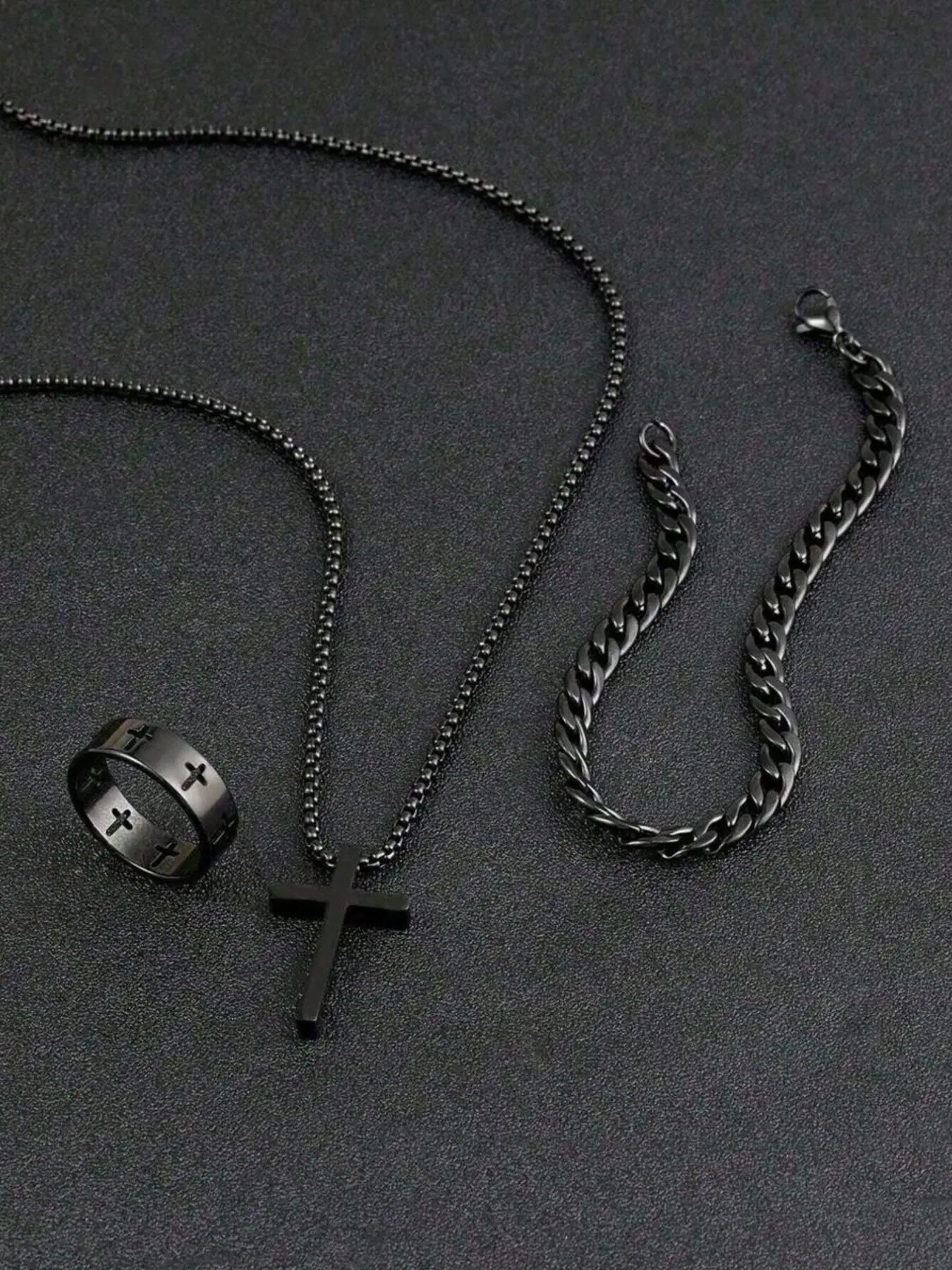3pcs Teen Fashion Multi-Functional Stainless Steel Jewelry Accessories Set, Trendy Jewelry Set, Cross Necklace Bracelet Ring, Perfect Gift, Jewelry for Teens