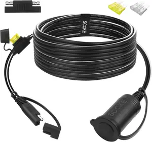12-24V 12FT 14AWG SAE to Female Cigarette Lighter Socket Cable, 14 Gauge SAE 2 Pin Quick Disconnect Connector Wire Harness Extension Charge Cord