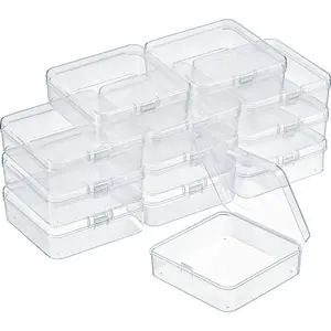 SATINIOR 12 Pack Bead Organizer Box Small Clear Plastic Beads Storage Containers Box with Hinged Lid for Bracelet Making DIY Jewelry Craft Nail (3.3 x 3.3 x 1.2 Inch)
