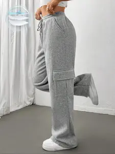 Workwear Pants, Unique Adjustable Drawstring High Waist Wide Leg, Large Pockets Basic Casual Slim Fit, American Cool Street Style Sportswear, Loose, Women, Womenswear