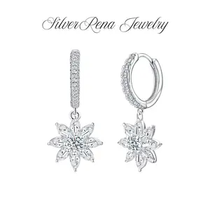 Sparkling Maple Leaf Earrings with 5A Clear CZ, Elegant and Stylish Hoop Dangle Earrings, Romantic Ear Jewelry Perfect Winter Gift for Girls or Lover, Safe for Daily Wear for Women