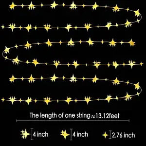 Four-Angle Star Paper Garland Banner Decor 40 Feet Gold Twinkle Star Hanging Bunting Backdrop for Wedding Baby Shower Birthday Graduation Disco Party Decorations