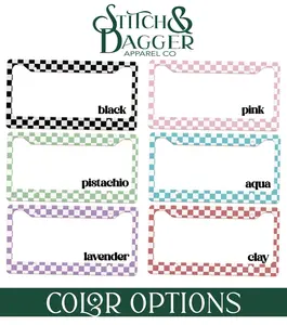 Black Checkered License Plate Frame, RetroCar Tag Holder, Vanity License Plate Frame, Checker Print Car Decor, Checker Print