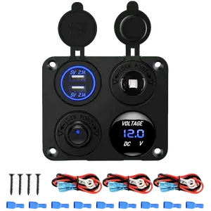 Nilight 4 in 1 ON/OFF Charger Socket Panel w/ Dual USB Voltmeter Cigarette