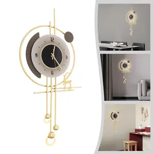 CNCEST Modern Wall Clock LED Lighting Gold Decorative Large 24cm Dial Iron Aluminum Acrylic Quiet Accurate Battery Operated Home Decor