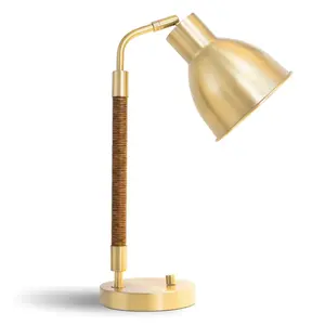 Homestory by Marlow Glen USB Rechargeable Gold Task Lamp with Rattan Detail