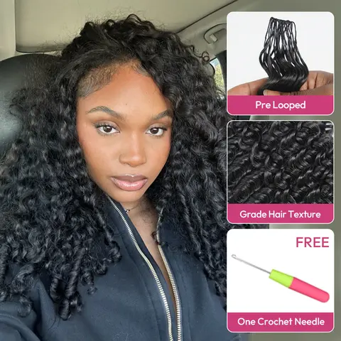 [NEW IN] West Kiss Burmese Curly Feather Crochet Human Hair for Mircale Knots Boho Braids Knotless Pre-Separated 50g/Bundle Deep Wave Human Hair Extensions