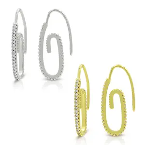 Gold Plated Micro Pave Paper Clip Ear Threader Earring