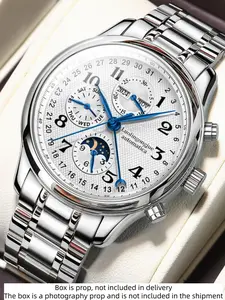 Luxury business men's mechanical watch, automatic winding, openwork design, stainless steel strap, Stainless steel watches, European, American styles, Masterpiece series multifunctional men's watch, stylish casual, personalized, handsome social youn