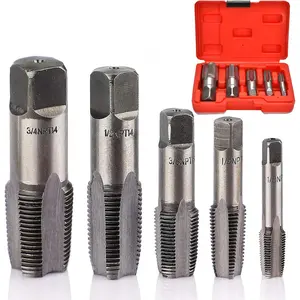 5 count NPT Thread Forming Taps, Pipe Taps Set, High-speed Steel Drill Bits for Cleaning or Re-thread Damaged or Jam Pipe Threads, Size 1/8", 1/4", 3/8", 1/2", 3/4" in Storage Box