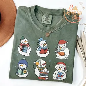 Snowman Reading Book Comfort Color Shirt, Snowman Book Shirt, Christmas Book Shirt, Book Club Shirt, Christmas Bookish Gift, Book Lover Gift