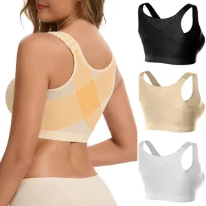 Women's Front Closure Posture Bra Full Coverage Bras for Women No Underwire Everyday Bralette with Wide Adjustable Straps Wirefree Comfy Womenswear Underwear Tops