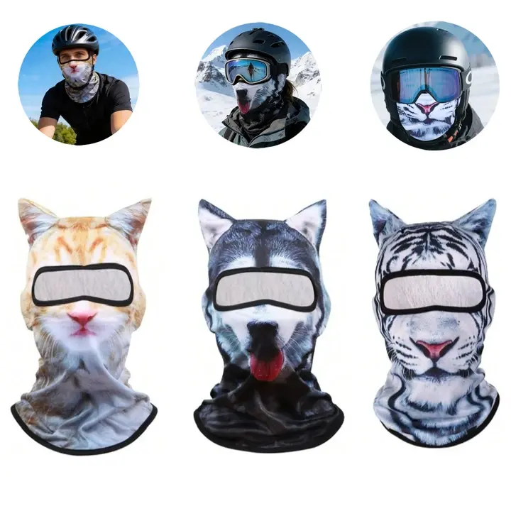 3D Cat Ski Mask with Ears, 4-Season Animal Head Outdoor Sports Anti-UV Face Mask, Breathable Cycling Face Mask, Suitable for Skiing, Music Festivals, Cycling, and Halloween, Unisex Gift for Men Women