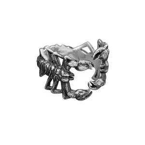 Fashionable niche punk scorpion open ring retro hip-hop distressed dark personality unisex jewelry