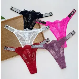 New Sexy Pink Brand Lingerie Female Underwear Rise Women Panties Bra Rhinestone Letter Comfort Brief