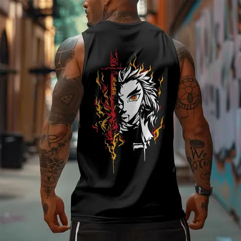 Anime 90s Graphic Sleeveless Tank Tops Men Vest Streetwear Outfits Men Vacation Outfits Sleeveless Shirt