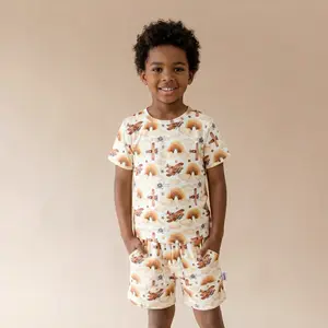 Bamboo Short Sleeve Two-Piece Set Neutral Skies