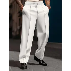 Men's Pure White Slacks - Breathable, Loose Fit, Polyester Knit Fabric, 1pc