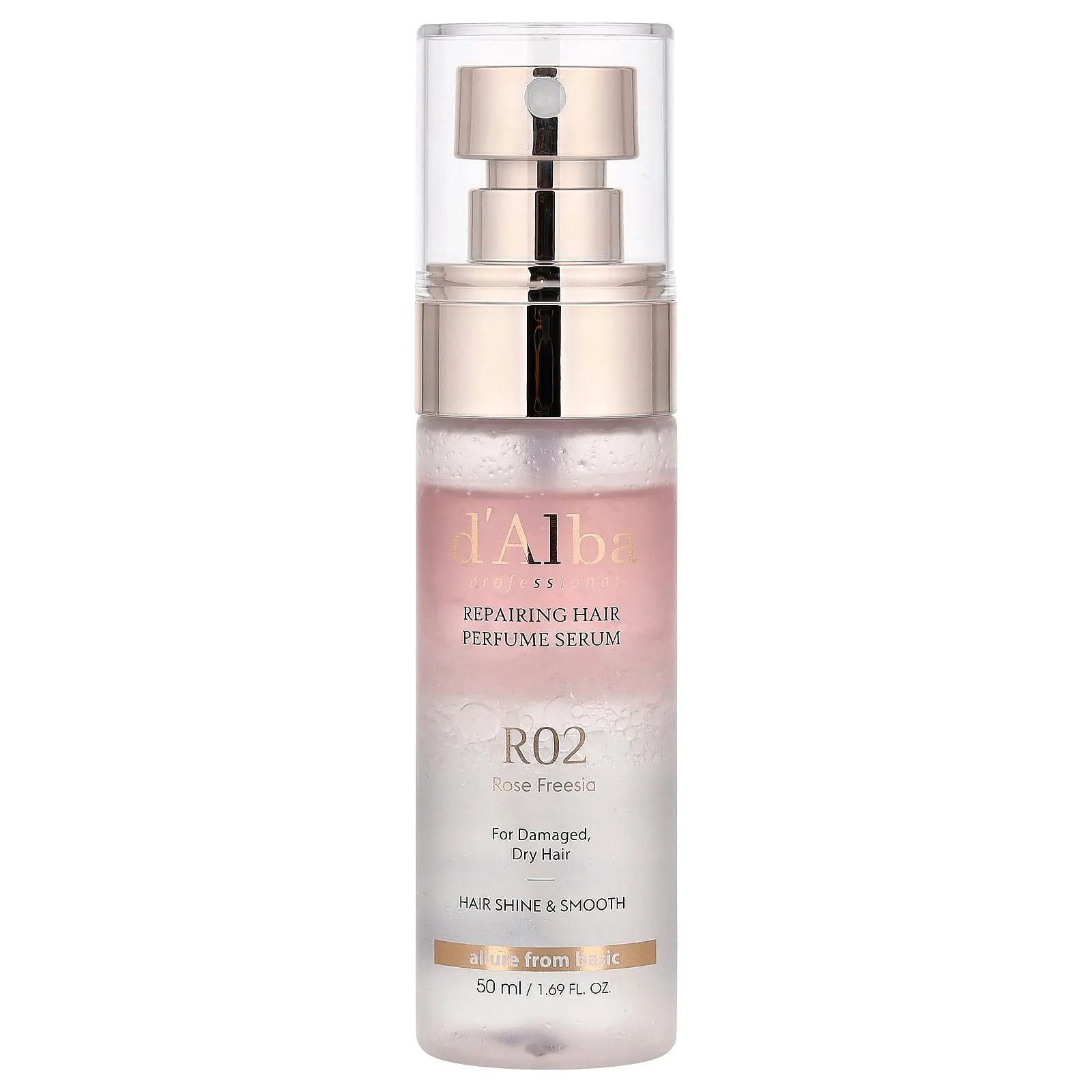 d'Alba Professional, Repairing Hair Perfume Serum, R02 Rose Freesia, For Damaged, Dry Hair, 1.69 fl oz (50 ml)
