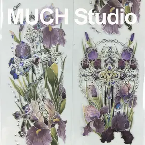 1pc (6*100cm) Purple Obsidian, Combined Sticker of Purple Iris and Gemstones, High-End Craft PET Tape, Exquisite Pattern, Versatile and Practical, Perfect for Scrapbooking, Journal Decoration, Diaries, Notebooks, Greeting Cards, Photo Frames and More