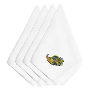 212 MAIN Embroidered Polyester Napkins - Thanksgiving Cornucopia Themed, 20x0.1x20 in, Set of 4, Kitchenware Dinnerware Component