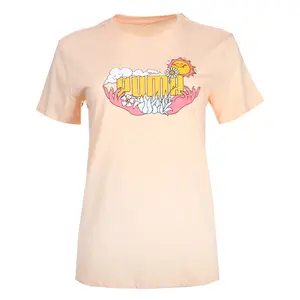 PUMA Womens Nature Inspired Graphic Crew Neck Short Sleeve Casual Tops Casual - Orange