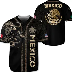 Mexico Heritage Baseball Jersey, Aztec Eagle Design Sports Shirt for Men