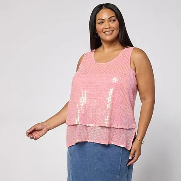 DG2 by Diane Gilman U-Neck Sequined Easy Tank DG2 by Diane Gilman U-Neck Sequined Easy Tank
