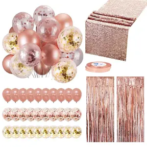 Sequin Table Runner Foil Curtain Ribbon Rose Gold Balloons Kit Party Decor for Wedding New Year Festival Birthday Background Decoration Supplies