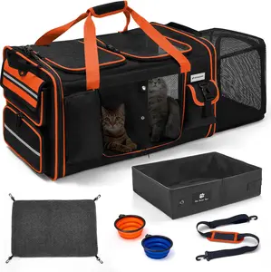 Odoland Expandable Extra Large Cat Carrier for 2 Cats with Litter Box for Kitten, Large Cat Small Dog Pet - Collapsible Double Cat Large Pet Carrier for Car Travel Outdoor Camping