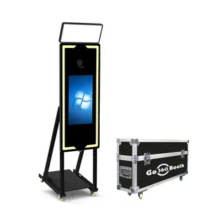 GO360BOOTH 45“ Magic Mirror Photo Booth with 22" Touch Screen Selfie Mirror Photo Booth Machine with Flight Case App Remote Square Ring Light for Event Rental and Wedding & Party