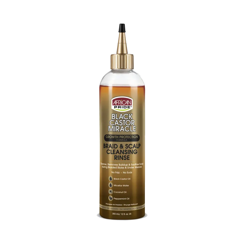 African Pride Black Castor Miracle Braid & Scalp Cleansing Rinse - Removes Hair Build Up & Soothes Scalp, 12 oz