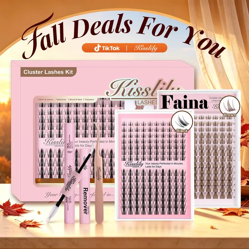 Natural Fairy| Kisslily Lashes Black/Brown Manga Spikey Lashes Cluster C Curl 168Pcs Ultra-Thin Invisible Band Individual Lash Clusters False Eyelashes Extension Wet Look Beginner Friendly Bond Seal Remover Makeup 8-18mm #tiktokshopstockup