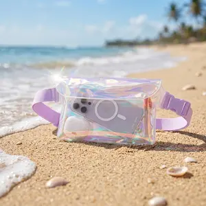 Waterproof Phone Belt Bag Iridescent Transparent Dry Bag for Swimming & Rafting, Crossbody Phone Pouch, Waterproof Belt Bag