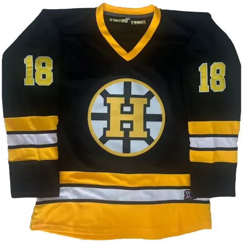 Men's Happy Gilmore #18 Stitched Boston Logo Ice Hockey Jersey, 1996 Movie Replica Hip Hop Clothing, 90s Sporty Chic Top for Themed Parties, Sizes S-3XL